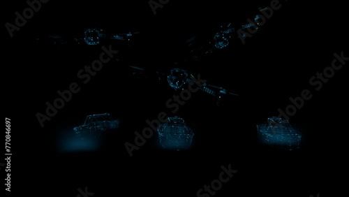 marine and aviation drones, drone group control system, high-tech technologies, military technologies, background, 3d rendering, abstraction