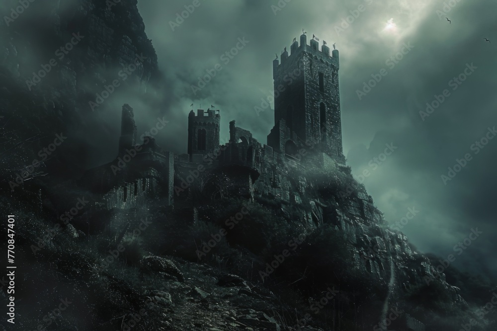 Valley of Shadows,The Sinister Presence of a Dark Castle Amidst the Atmosphere of Hell