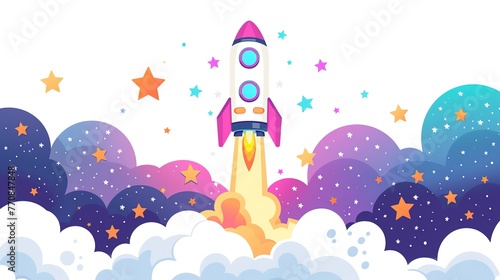 Colorful Cartoon Rocket Launching into Space © Ilya