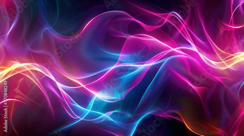 Colorful motion elements with neon led illumination. Abstract futuristic background - generative ai