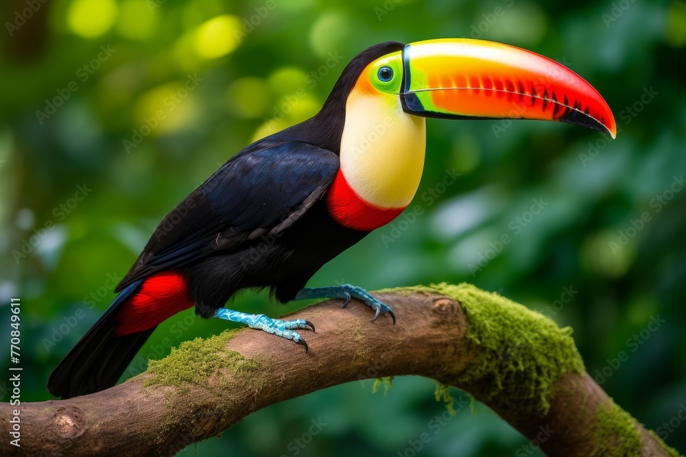 Obraz premium Colorful toucan perched on tropical rainforest tree branch in its natural habitat