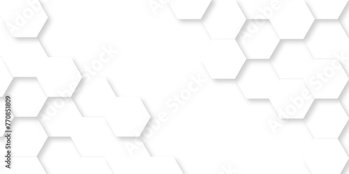 Abstract Technology, Seamless pattern with hexagons. 3d Hexagonal structure futuristic white background and Embossed Hexagon. Hexagonal honeycomb pattern background with space for text. 