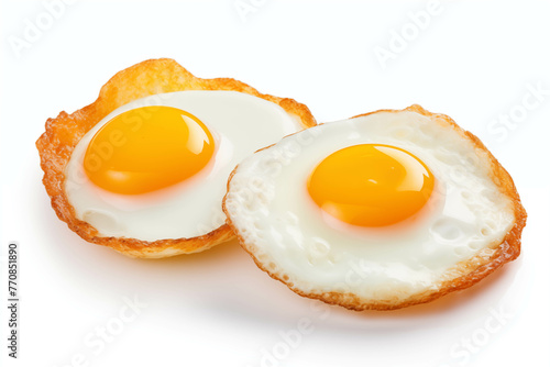 Two delicious fried eggs on a white background.