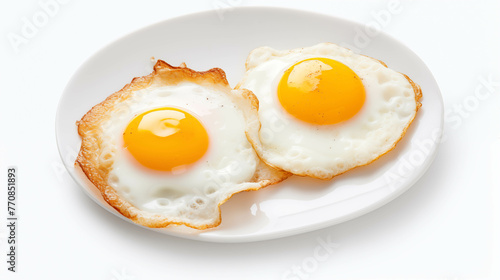 Two delicious fried eggs on a white background.