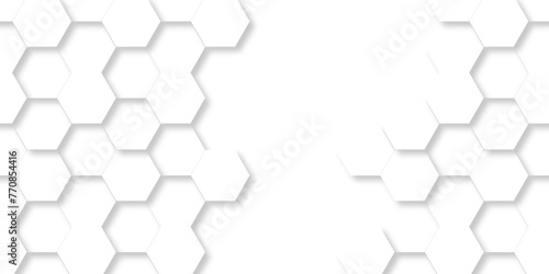  Seamless pattern with hexagons. 3d Hexagonal structure futuristic white background and Embossed Hexagon. Hexagonal honeycomb pattern background with space for text. Abstract Technology, Futuristic.
