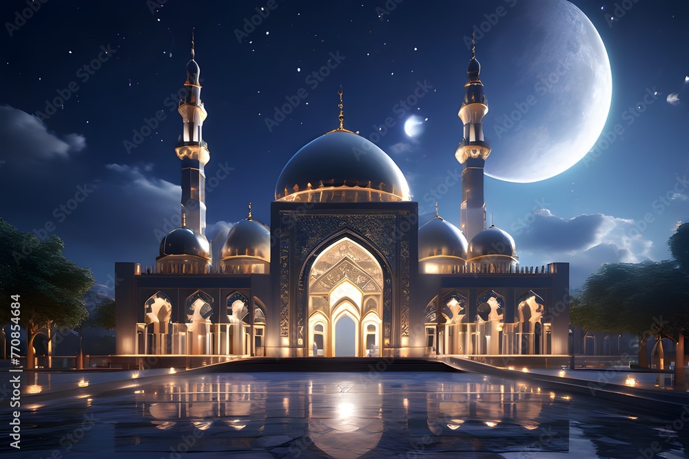 Amazing mosque image night sky with stars,