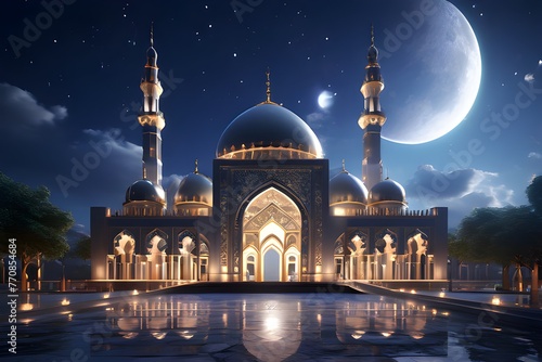 Amazing mosque image night sky with stars 