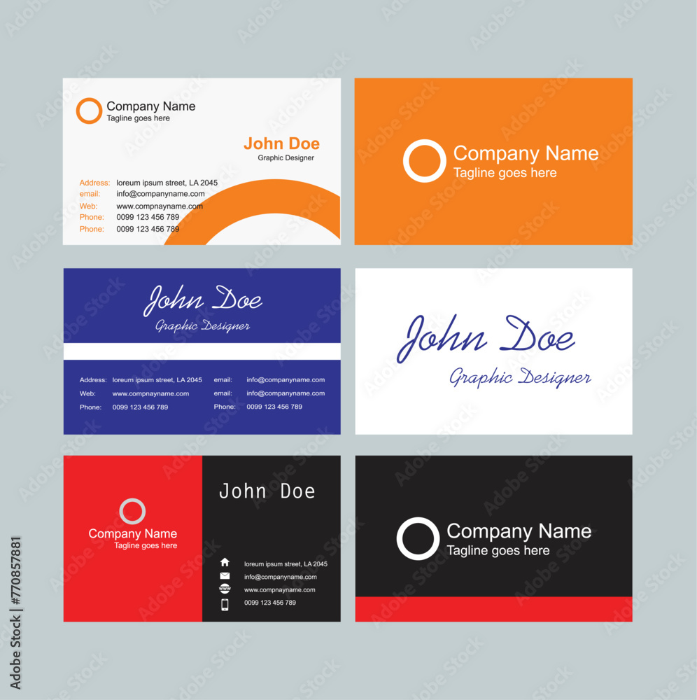 Front And Back Side Of Horizontal Business Card Template Layout In Six Options.