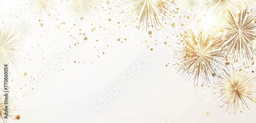 golden fireworks, white background white space on the left and right side of gold color Generative AI