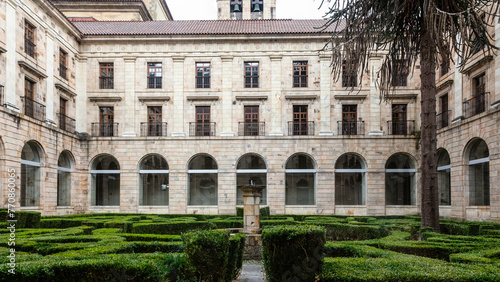 Courtyard and gardens of Monastery of Saint John the Baptist) of Corias now a Parador Nacional. Cangas de Narcea. Asturias, Spain