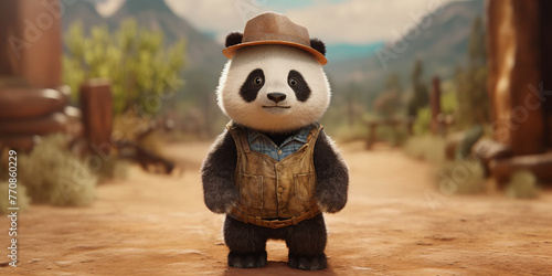 Adorable Panda Adventurer in Wilderness Gear - Mountain Journey Banner