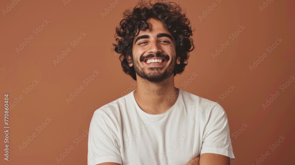 man with long curly hair smiling generative ai man with long curly hair smiling generative ai