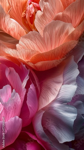 Close-up of colorful flower petals showcasing a rich gradient of violet and orange hues.