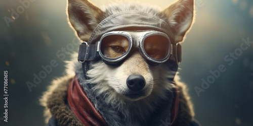 Adventurous Canine Pilot Ready for Takeoff in Vintage Goggles and Scarf Banner photo