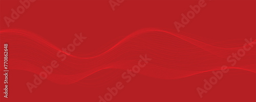 Vector abstract red background with dynamic red waves, lines and particles. 