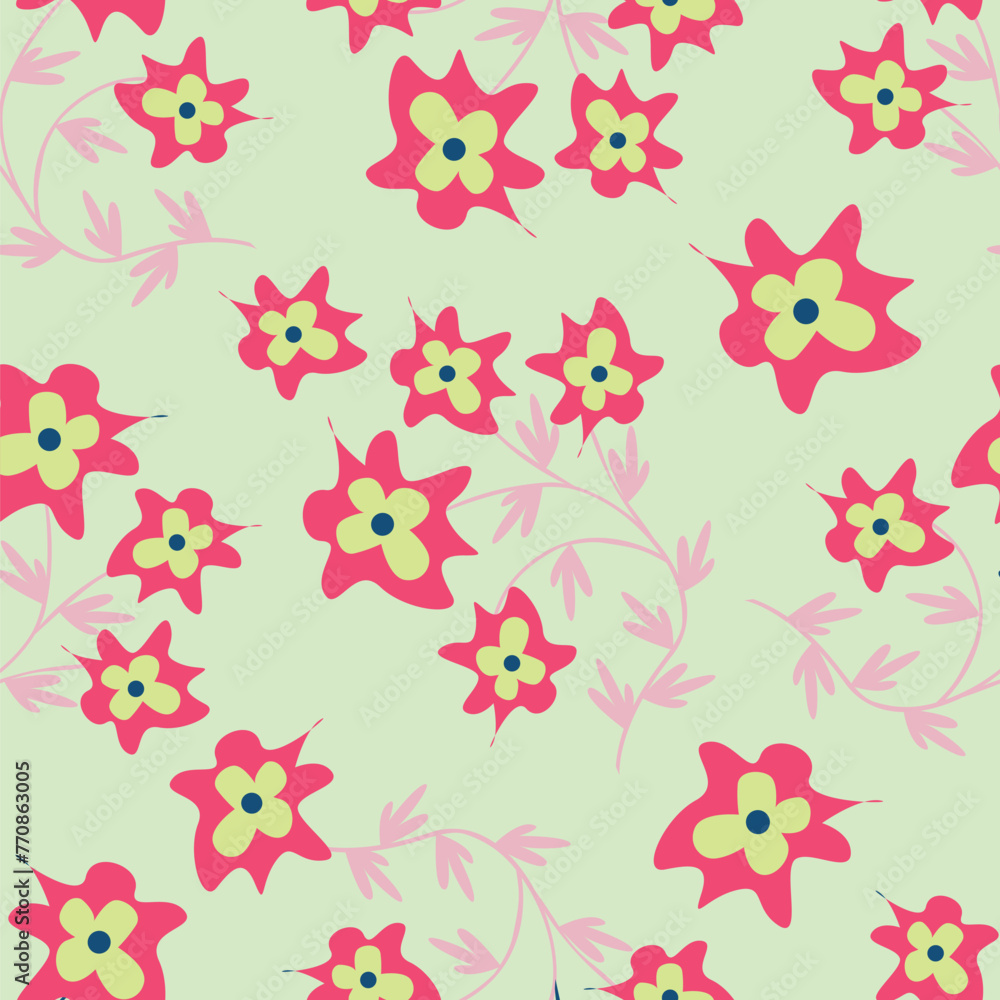 abstract a solid multicolor small and big flower mixed vector pattern arrangement with medium color, all over vector design with white background illustration digital