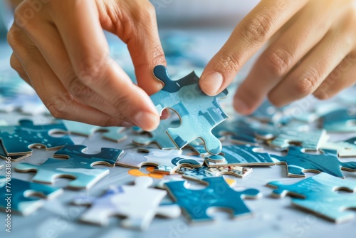 Close-up of hands holding a puzzle piece  focusing on cognitive skills and concentration