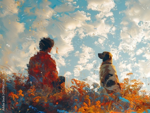 Tranquil Companionship: Person and Dog Enjoy Serene Nature
