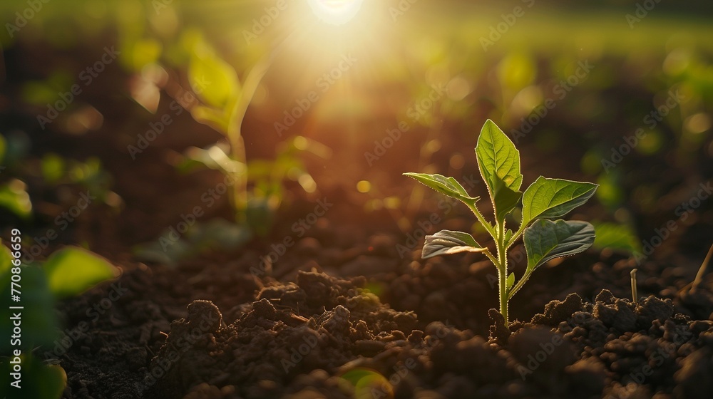 Close Up of a Young Plant Bathed in Morning Light. Embracing the Energy of New Beginnings. Cultivating Agriculture and Eco Living Close Up of a Young Plant Bathed in Morning Light. Embracing the Energy of New Beginnings. Cultivating Agriculture and Eco Living