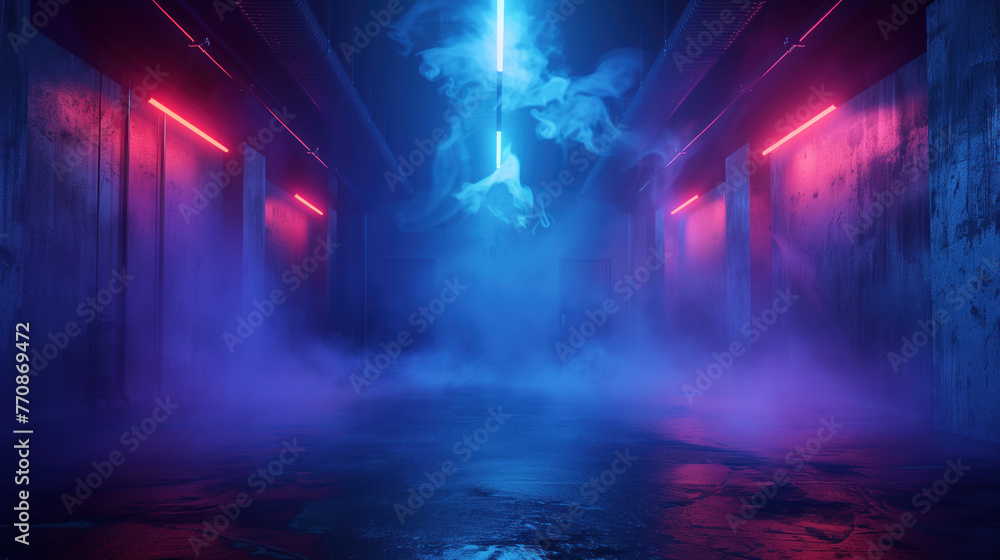 A dark empty street, in dark neon lights. Generative AI A dark empty street, in dark neon lights. Generative AI