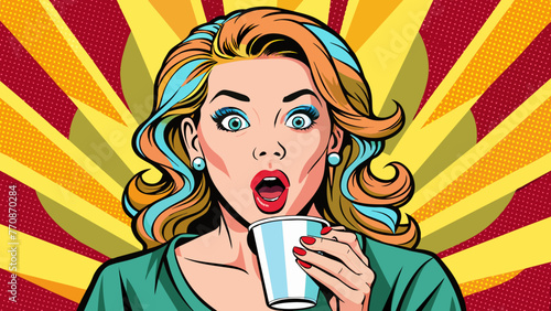 surprised young woman with open mouth with cup com 