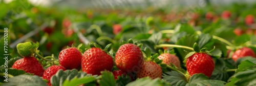 Large greenhouse dedicated to growing beautiful strawberries for sale