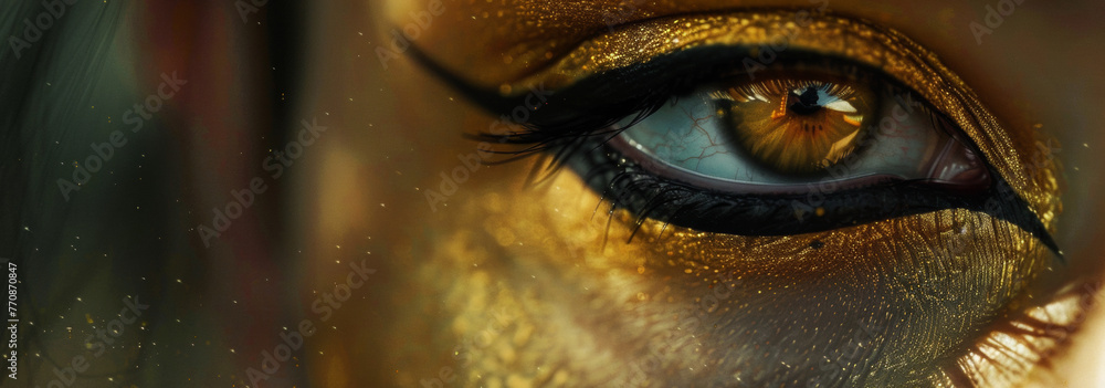 Golden Eyes with Dramatic Makeup and Metallic Shimmer. Golden Eyes with Dramatic Makeup and Metallic Shimmer.