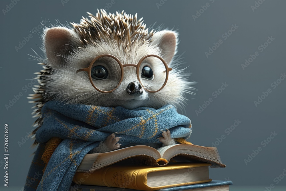 In a whimsical 3D cartoon, hedgehogs serve as diligent librarians, meticulously organizing books to highlight the value of education.