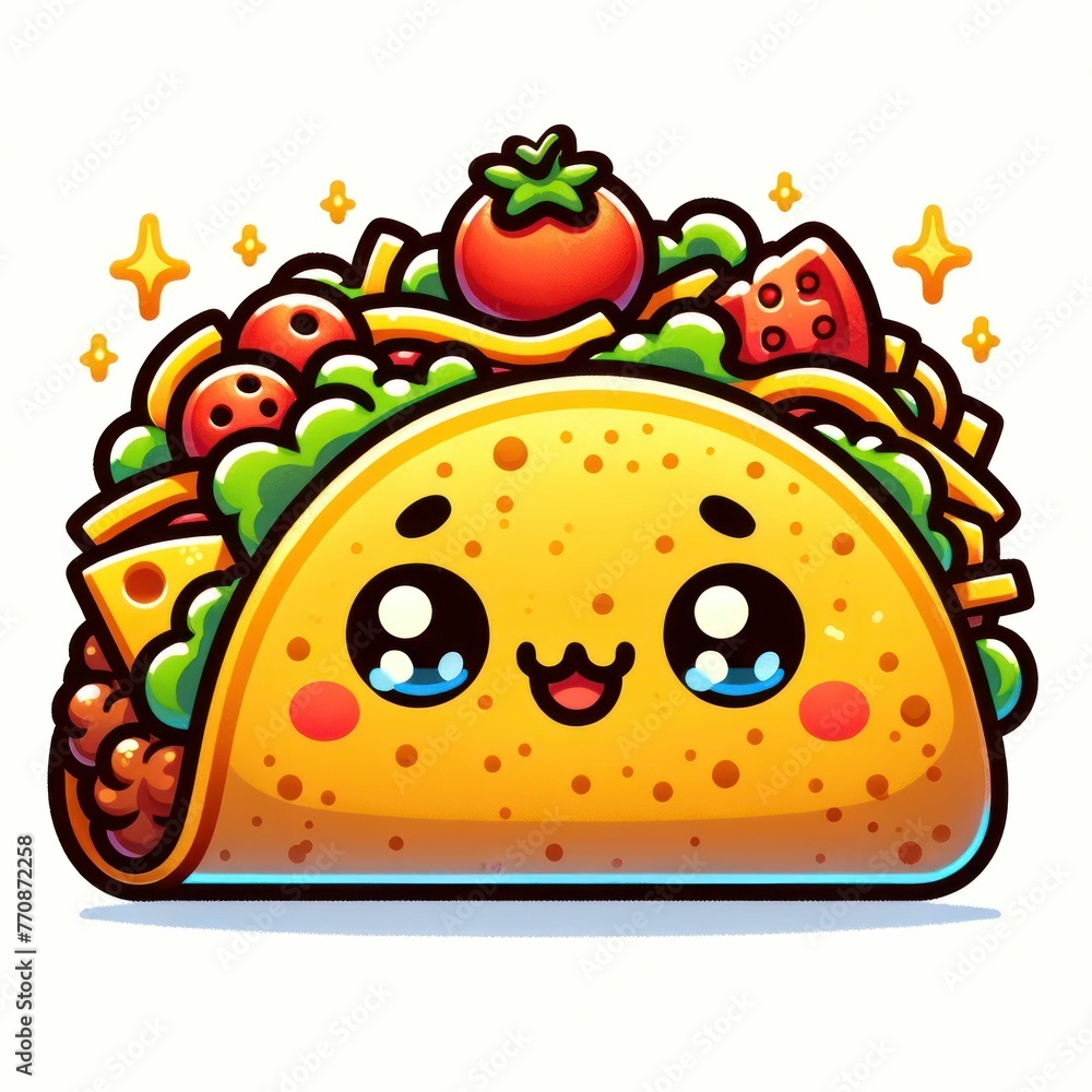 Adorable Kawaii Taco Illustration with Cute Smiling Face Adorable Kawaii Taco Illustration with Cute Smiling Face