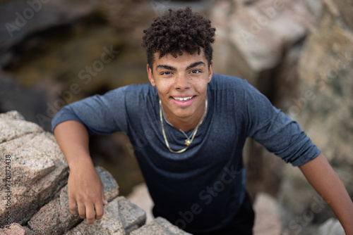 Bi-racial teenager portrait in Maine  photo