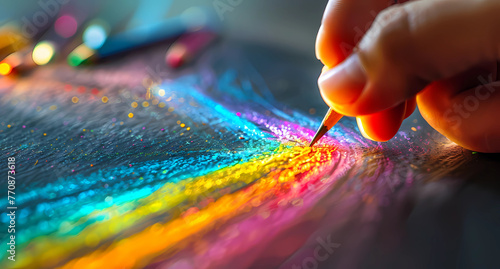 artist hand drawing colorful strokes on paper