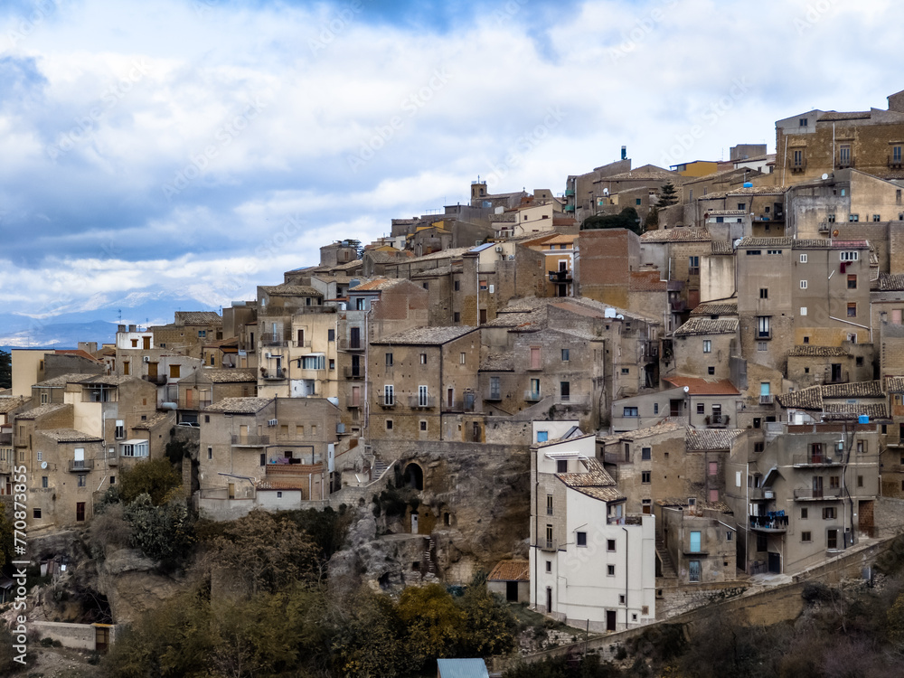 Panoramic view of Calascibetta, Sicily, Italy