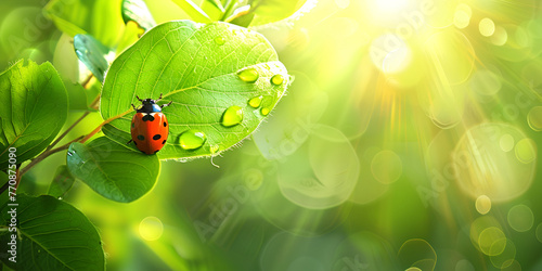 Good Luck Beetle – Ladybug on a Green Leaf.Ladybug on leaf. Summer season © Maria