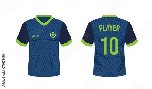 Soccer jersey sport t-shirt design. Front and back view soccer uniform. Sport shirt mock up. Vector stock	