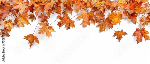 Autumnal maple leaves border isolated on white background, panoramic view Generative AI