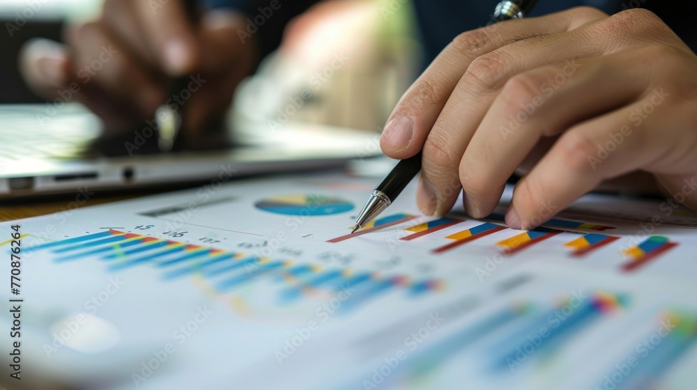 analysis working with the latest financial results. Analysis of sales forecast graphs, financial accounting with hand writing Abstract digital effect for background analysis working with the latest financial results. Analysis of sales forecast graphs, financial accounting with hand writing Abstract digital effect for background