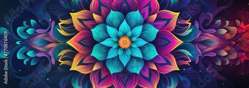 An intricate and detailed mandala pattern in vibrant jewel tones for a meditation, abstract colorful flower pattern  photo