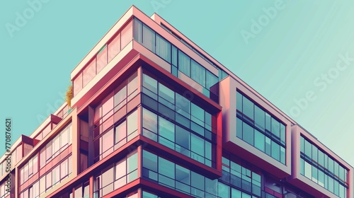 Illustration of contemporary multistory building with geometric design and glass windows photo