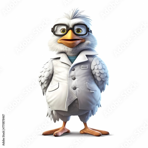 Cartoon Doctor Bird with Glasses and Lab Coat © ILIA