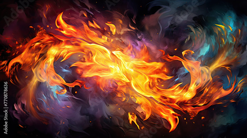 An artistic interpretation of fire with stylized flames and smoke, a blend of colors and shapes for a unique and creative look background Ai Generative