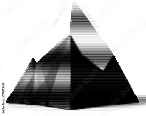 Abstract striped representation of low-poly mountainous terrain.