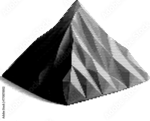 Abstract striped representation of low-poly mountainous terrain.