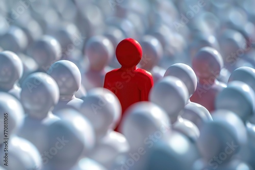 Red leader standing out from crowd of white people, Ai Generated