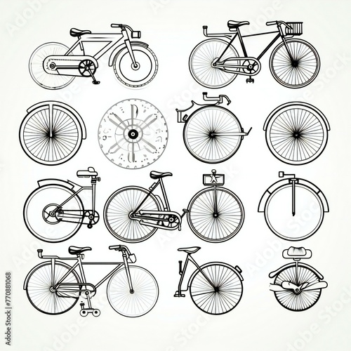 set of bi cycle black outline white illustration photo