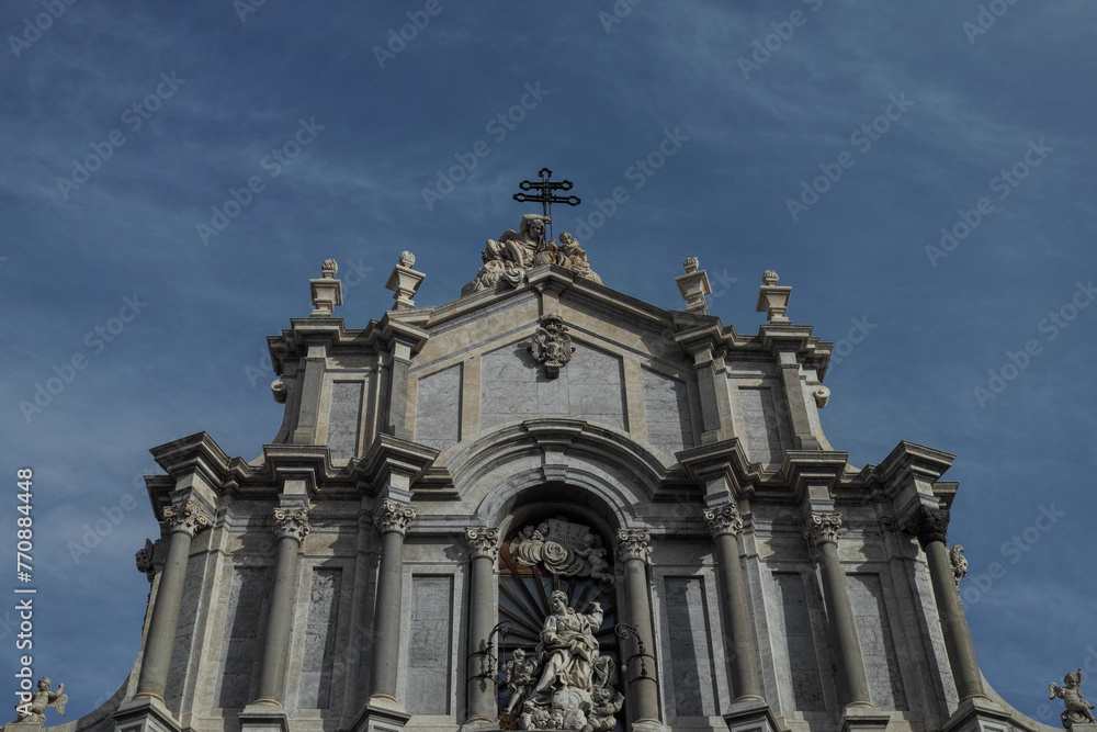 View of Duomo di Sant'Agata and Fountain of the Elephant, Piazza Duomo, Catania, Sicily, Italy, Mediterranean, Europe