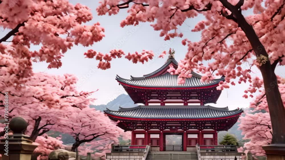 Beautiful cherry blossom and pagoda in south korea, AI Generated Beautiful cherry blossom and pagoda in south korea, AI Generated