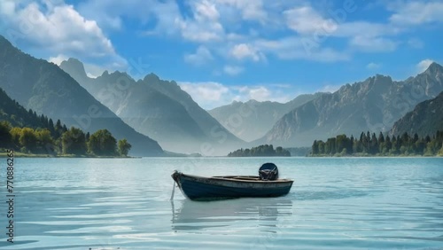 boat on the lake, seamless looping 4k animation video background  photo