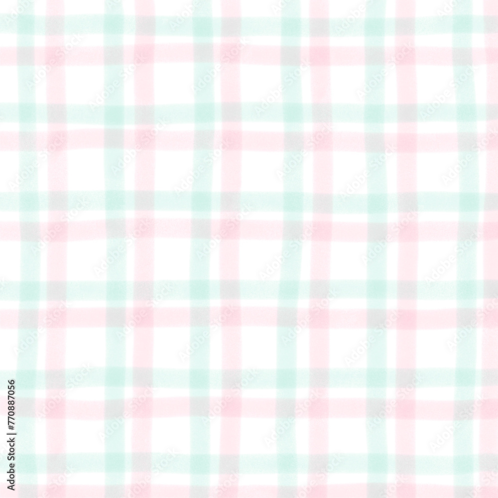 Pink Green Plaid Gingham Check Hand Drawn Background Overlay Pink Green Plaid Gingham Check Hand Drawn Background Overlay