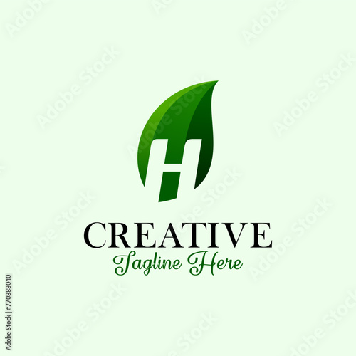 Letter H Leaf  Logo Icon Design in Green Colors. Eco Design Vector Illustration.