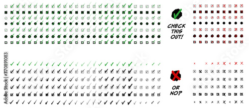 Collection of checkboxes - Confirm and Cancel icons randing from Geometric to Brush stroke